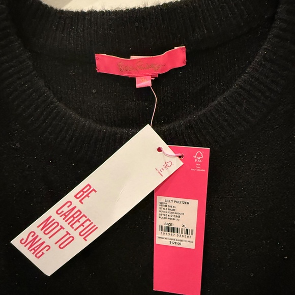NWT Lilly Pulitzer Morgan Black Sweater Crystal Buttons on Shoulder - Picture 3 of 7